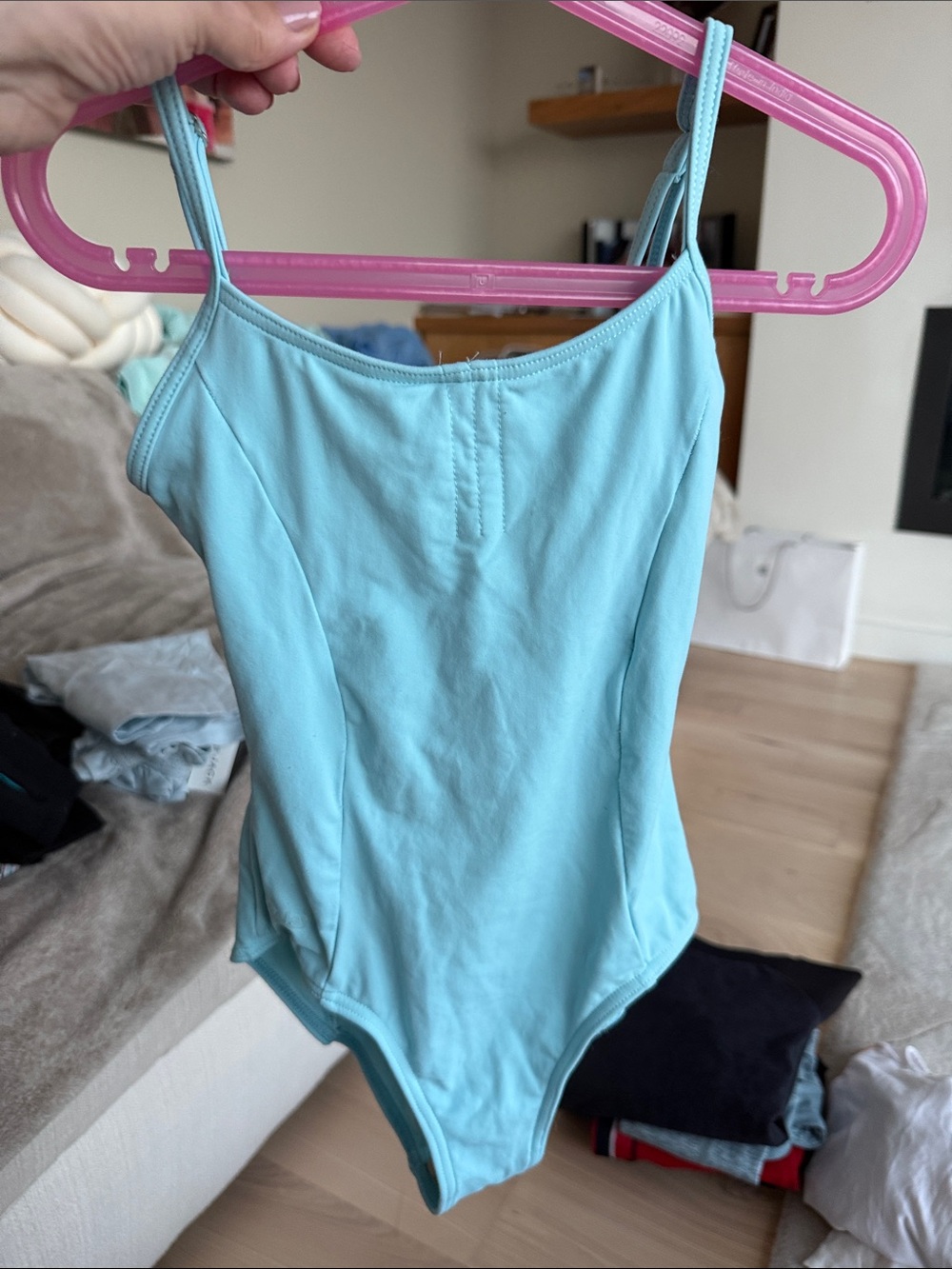 Girls' Light Blue One-Piece Swimsuit - Classic Scoop Neck
